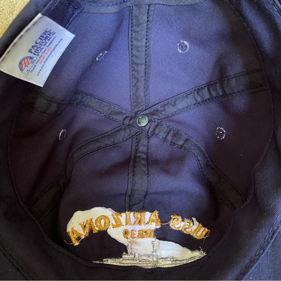 USS Arizona BB39 Pearl Harbor Hawaii Navy Blue Adjustable SnapBack Hat Made USA - Picture 8 of 10